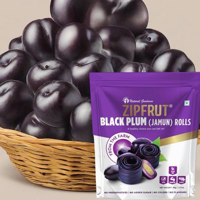 ZipFrut Black Plum (Jamun) Rolls - Natural Jamun Fruit Snacks, Healthy, Sweet & Tangy, 100% Natural, No Preservatives, No Added Sugar, No Artifical Colors or Flavors, Gluten free, Vegan Snack