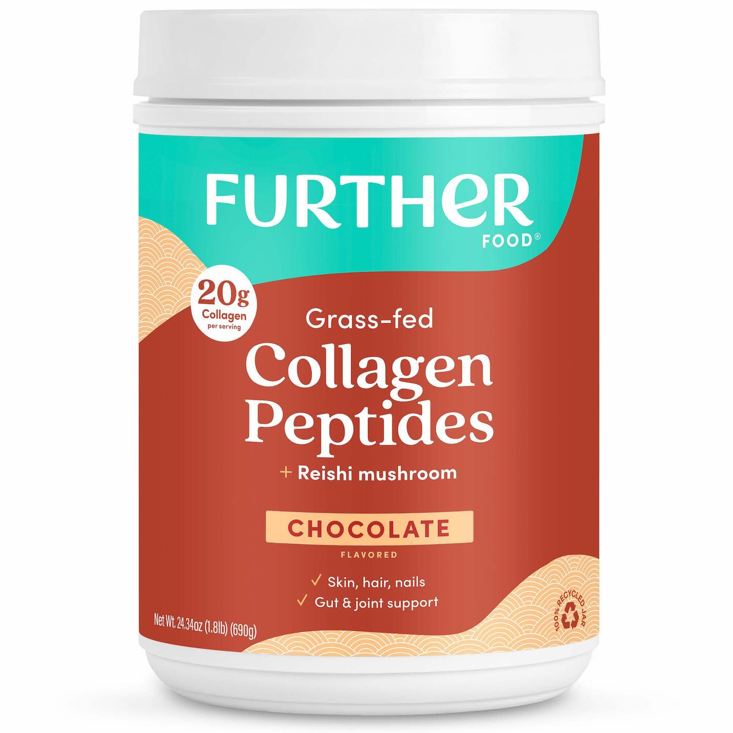 Further Food Chocolate Collagen Peptides Powder, Grass-Fed Pasture-Raised Hydrolyzed Type 1 &amp; 3 Protein, Gut Health  Joint, Hair, Skin, Nails, Paleo Keto Sugar-Free 24.34 oz