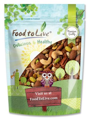 Food to Live Premium Four Nuts Mix, 1 Pound - A Blend of Dry Roasted Pistachios, Almonds, Pecans, Cashews, and Almonds with Himalayan Salt, Protein Rich Trail Mix, Healthy Vegan Snack, No Oil Added