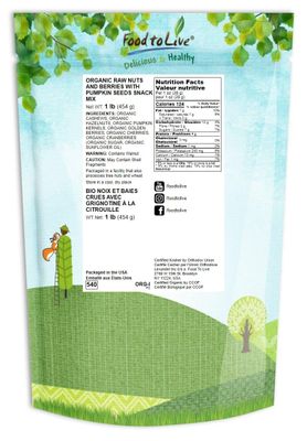 Organic Snack Mix, 1 Pound - Raw Nuts and Berries with Pumpkin Seeds, Non-GMO, Non-Irradiated, Kosher, Vegan Superfood, Bulk, Great Trail Mix, Rich in Natural Antioxidants
