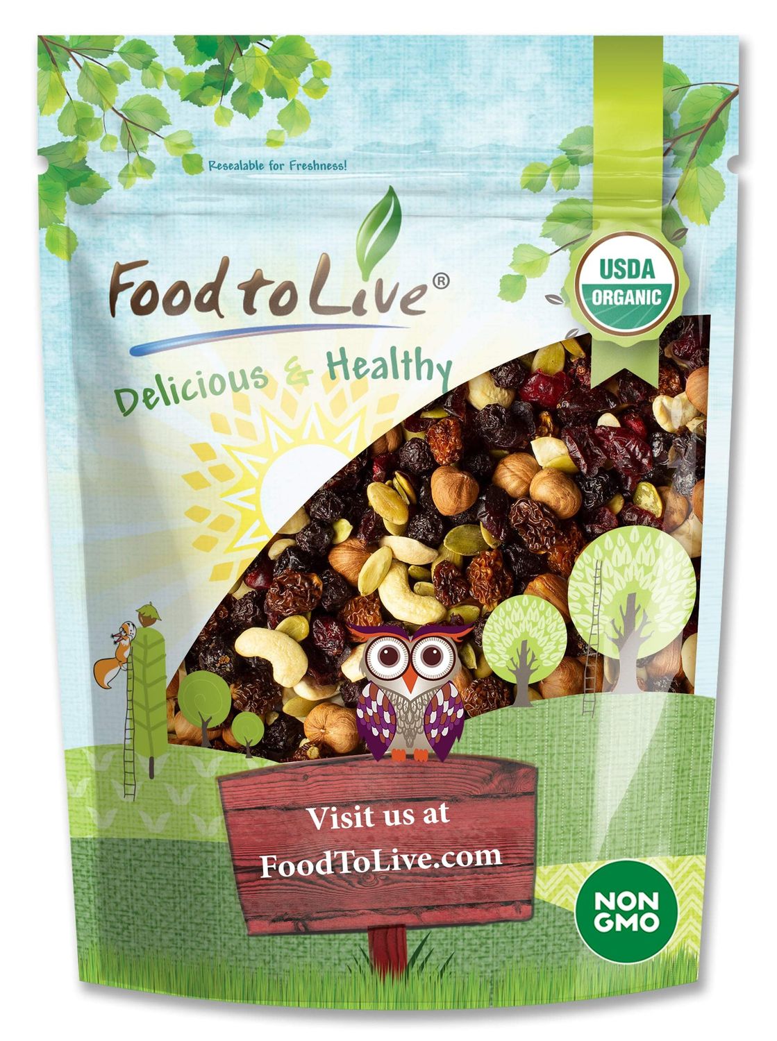 Organic Snack Mix, 1 Pound - Raw Nuts and Berries with Pumpkin Seeds, Non-GMO, Non-Irradiated, Kosher, Vegan Superfood, Bulk, Great Trail Mix, Rich in Natural Antioxidants