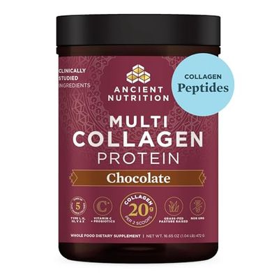 Ancient Nutrition Collagen Peptides Powder, Multi Collagen Protein, Women &amp; Men, Vitamin C, Probiotics, Hydrolyzed Collagen, Supports Skin, Joints, Gut Health, Chocolate, 40 Servings