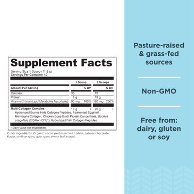 Ancient Nutrition Collagen Peptides Powder, Multi Collagen Protein, Women &amp; Men, Vitamin C, Probiotics, Hydrolyzed Collagen, Supports Skin, Joints, Gut Health, Chocolate, 40 Servings