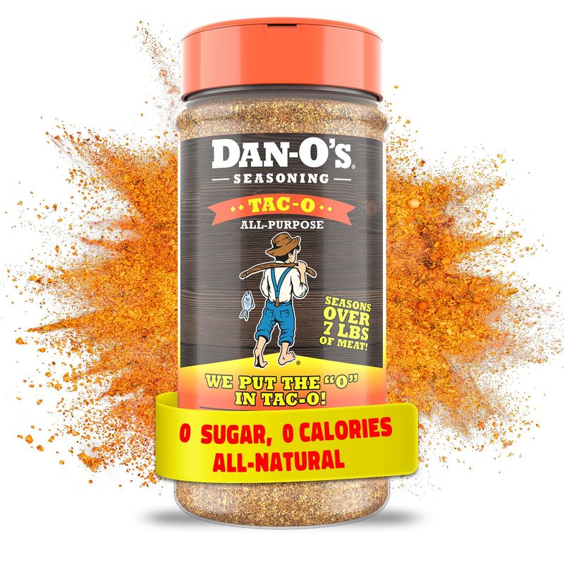 Dan-O&#39;s Tac-O Seasoning - Great on Tacos, Meats, Veggies, and Snacks - All-Purpose, All-Natural, Sugar Free, Zero Calorie Taco Seasoning Mix for Cooking &amp; Grilling Anything - Medium bottle (8.9 oz)