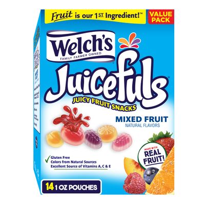 Welch&#39;s Juicefuls Juicy Fruit Snacks, Mixed Fruit, Fruit Gushers, Bulk Pack, Individual Single Serve Bags, 1 oz (Pack of 14)