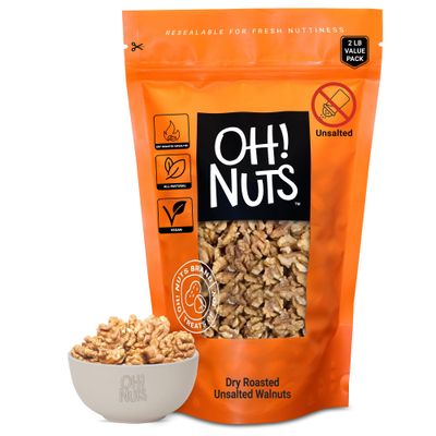 Walnuts  Dry Roasted Unsalted  2 lb  Packed in New York Zip-Seal Bag for Exceptional Freshness by Oh Nuts