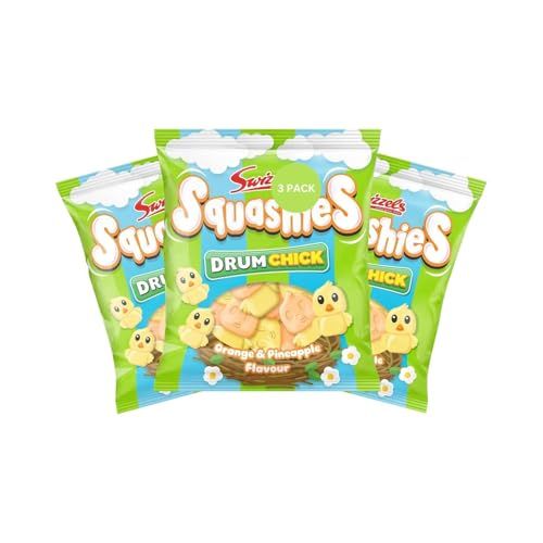 Squashies DrumChick Orange &amp; Pineapple Flavor Candies - Chewy Retro Sweets, Perfect for Easter, Party Bags, Hampers &amp; Sweet Treats - 120g (3 Pack) - Imported from the UK