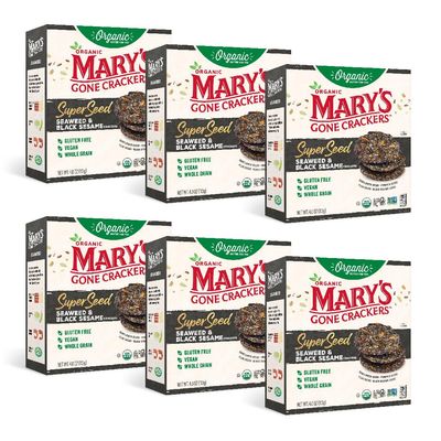 Mary&#39;s Gone Crackers Super Seed Crackers, Seaweed &amp; Black Sesame, 4 Ounce (Pack of 6), Organic Plant Based Protein, Gluten Free