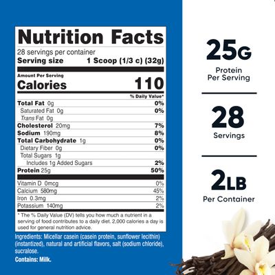 Nutricost Casein Protein Powder 2lb Vanilla - Micellar Casein, Gluten Free, Non-GMO