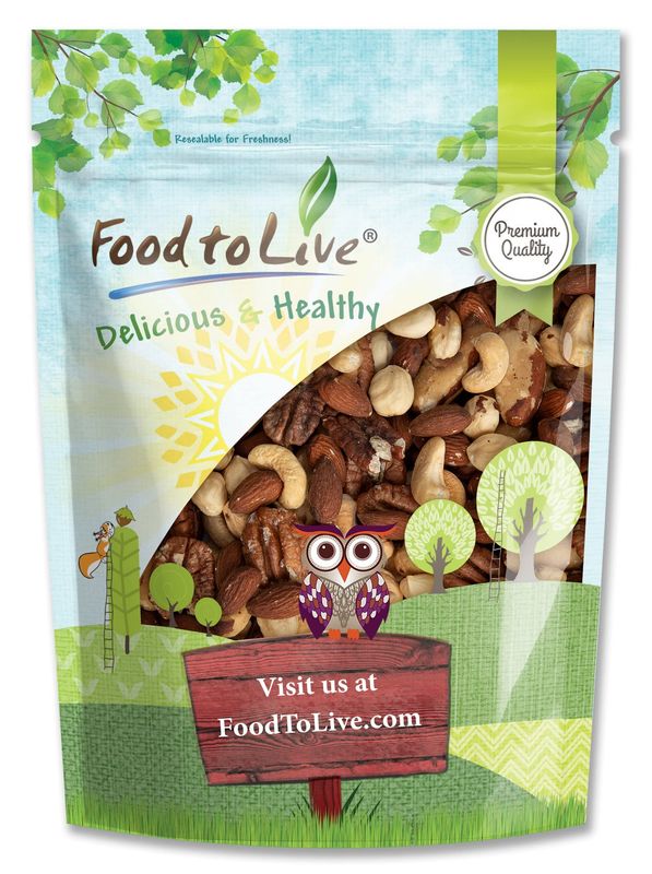 Food to Live Deluxe Nuts Mix, 1 Pound A Blend of Dry Roasted Pecans, Cashews, Filberts, Almonds, Brazil Nuts with Himalayan Salt. Oven Roasted and Lightly Salted. Vegan, Kosher, Bulk. Great Snack