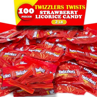 Twizzles Twists Strawberry Flavor, 2 Lbs Bulk, Individually Wrapped Chewy Licorice Candy, Mini Snack Size Treats for Parties Birthday &amp; Snacking, Appx 100 Pc