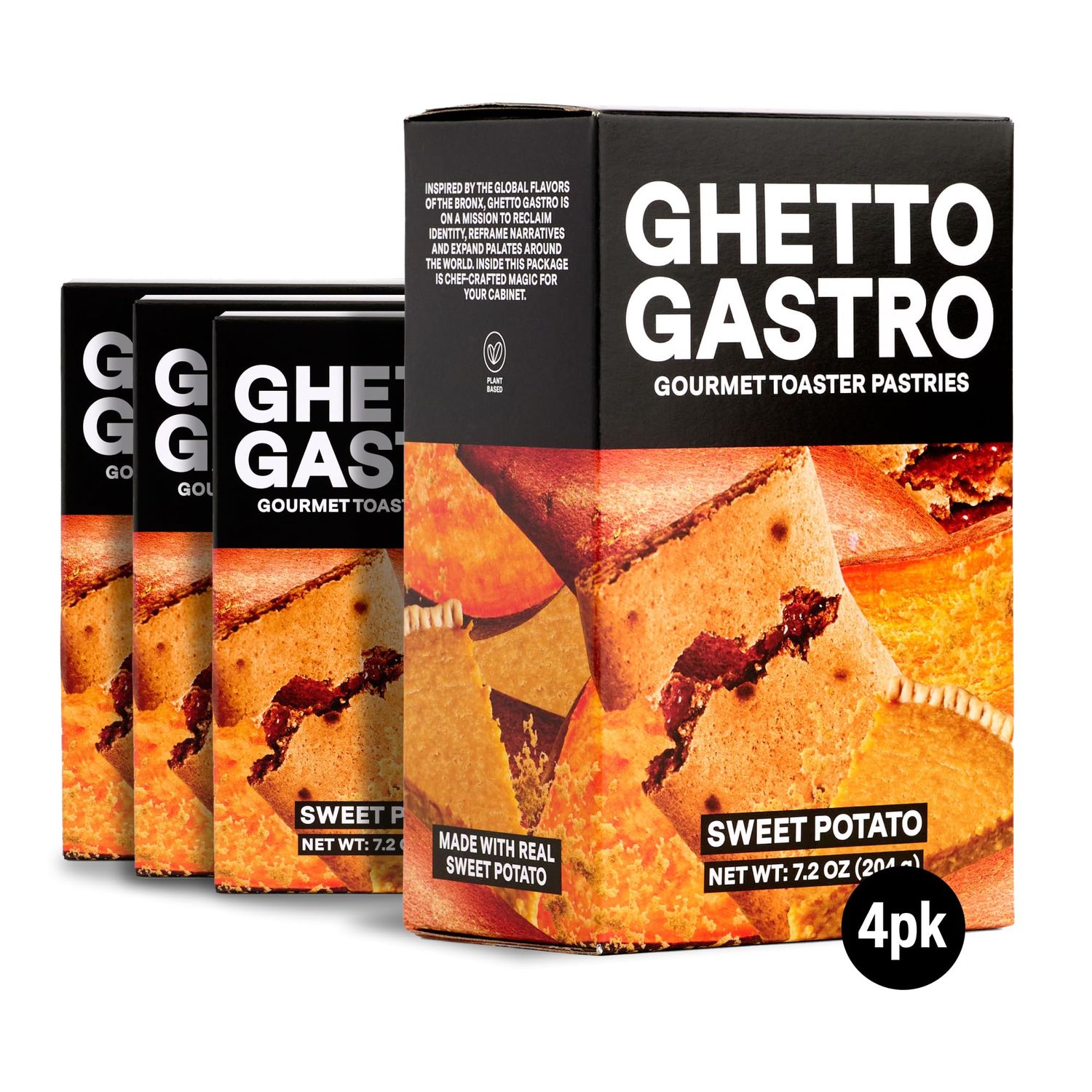 Ghetto Gastro Sweet Potato Toaster Pastries (4-Pack, 16-Bars) - Plant-Based, Vegan &amp; Non-GMO Ingredients, Kosher Certified - Perfect for Breakfast or Snack