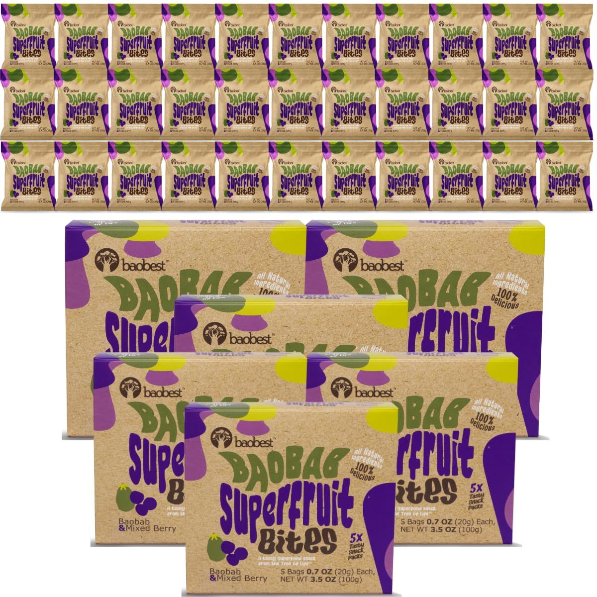 Baobest Superfruit Bites - Baobab Chews Mixed Berry Snack Pack - Vegan, Gluten Free, Preservative Free, Palm Oil Free, High Vitamin C Superfood Snack from The Tree of Life - 30 Servings