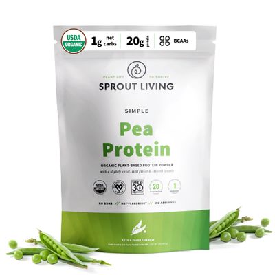 Sprout Living Organic Pea Protein Powder, 20 Grams of Plant Based Organic Protein Powder Without Artificial Sweeteners, Non Dairy, Non-GMO, Dairy Free, Vegan, Gluten Free, Keto Drink Mix (1 Pound)