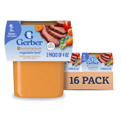 Gerber Baby Food 2nd Foods, Dinner, Vegetable &amp; Beef Puree, 4 Ounce Tubs, 2-Pack (Pack of 8)