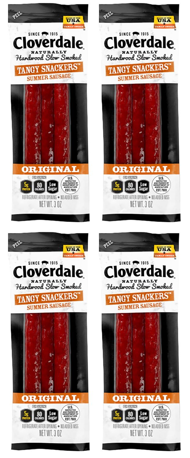 Cloverdale Tangy Snackers Summer Sausage 3 Ounce (Pack of 4) - Mini Snacking Summer Sausages, Soft Bite Meat Snacks, Snack Size Summer Sausage Sticks