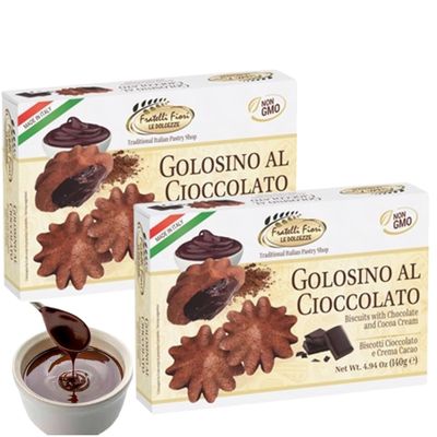 Fratelli Fiori Golosino Chocolate Cookies - Authentic Italian Cookies with Rich Creamy Cocoa Filling - Delicious Healthy Cookies Ideal for Snacks, Desserts, or Gifting - 2 Pack