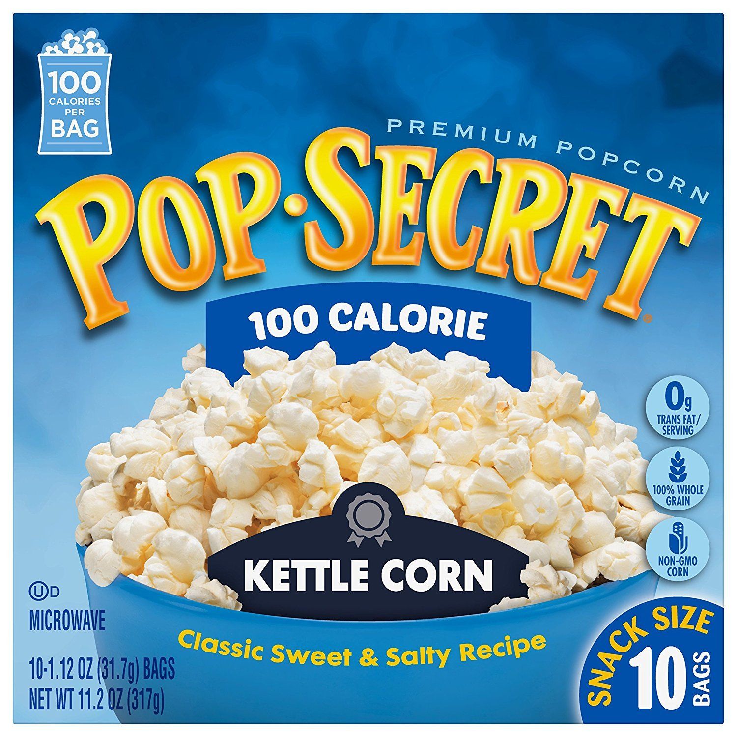 Pop Secret Snack Size 100 Calorie Kettle Corn, Microwavable Popcorn, 10-Count, 11.2-Ounce Box (Pack of 3)
