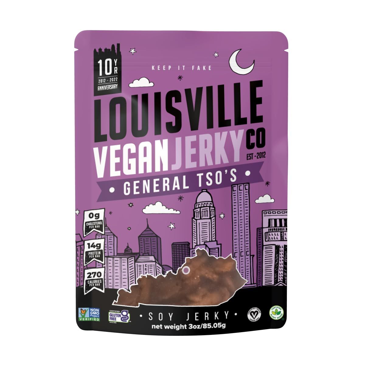 Louisville Vegan Jerky - General Tsos Vegan and Vegetarian Meat - Lip-Smacking Vegan-Friendly &amp; Vegetarian Jerky - Non-GMO, Gluten-Free Low Fat High Protein Vegan Snacks