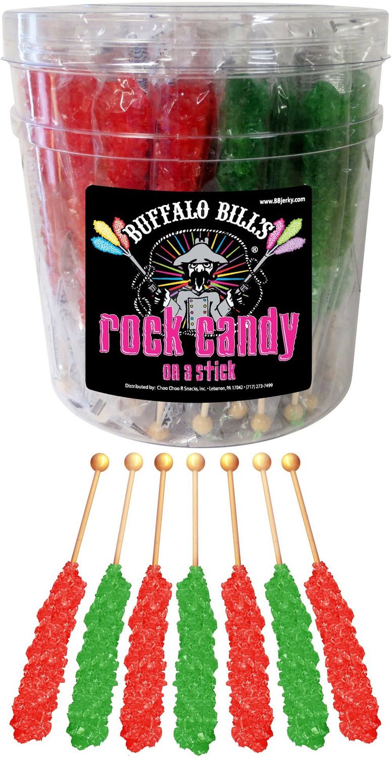 Buffalo Bills Christmas Rock Candy On A Stick (36-ct tub green and red rock candy crystal sticks)