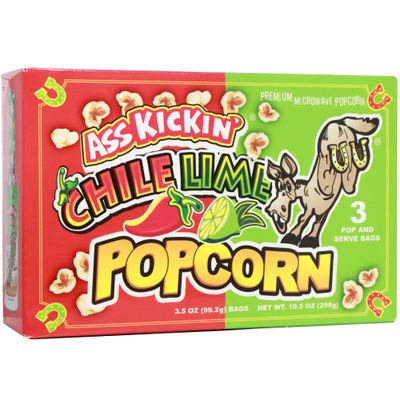 ASS KICKIN&#39; Chile Lime Microwave Popcorn Bags - 3 Pack - Ultimate Spicy Popcorn Gourmet Gift - Makes a Great Movie Theater Popcorn or Snack Food for Movie Night