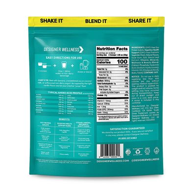 Designer Wellness, Soy Isolate Protein Powder with Biotin, Hyaluronic Acid, and Prebiotics, Vegan, 0 Sugar, Non-GMO, Angel Cake Vanilla, 1.87 lb