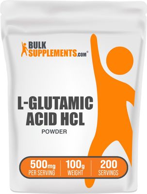 BulkSupplements.com L-Glutamic Acid HCl Powder - Amino Acid Supplement, Glutamate Supplement - for Gut Health, Glulten Free, 500mg per Serving, 100g (3.5 oz) (Pack of 1)
