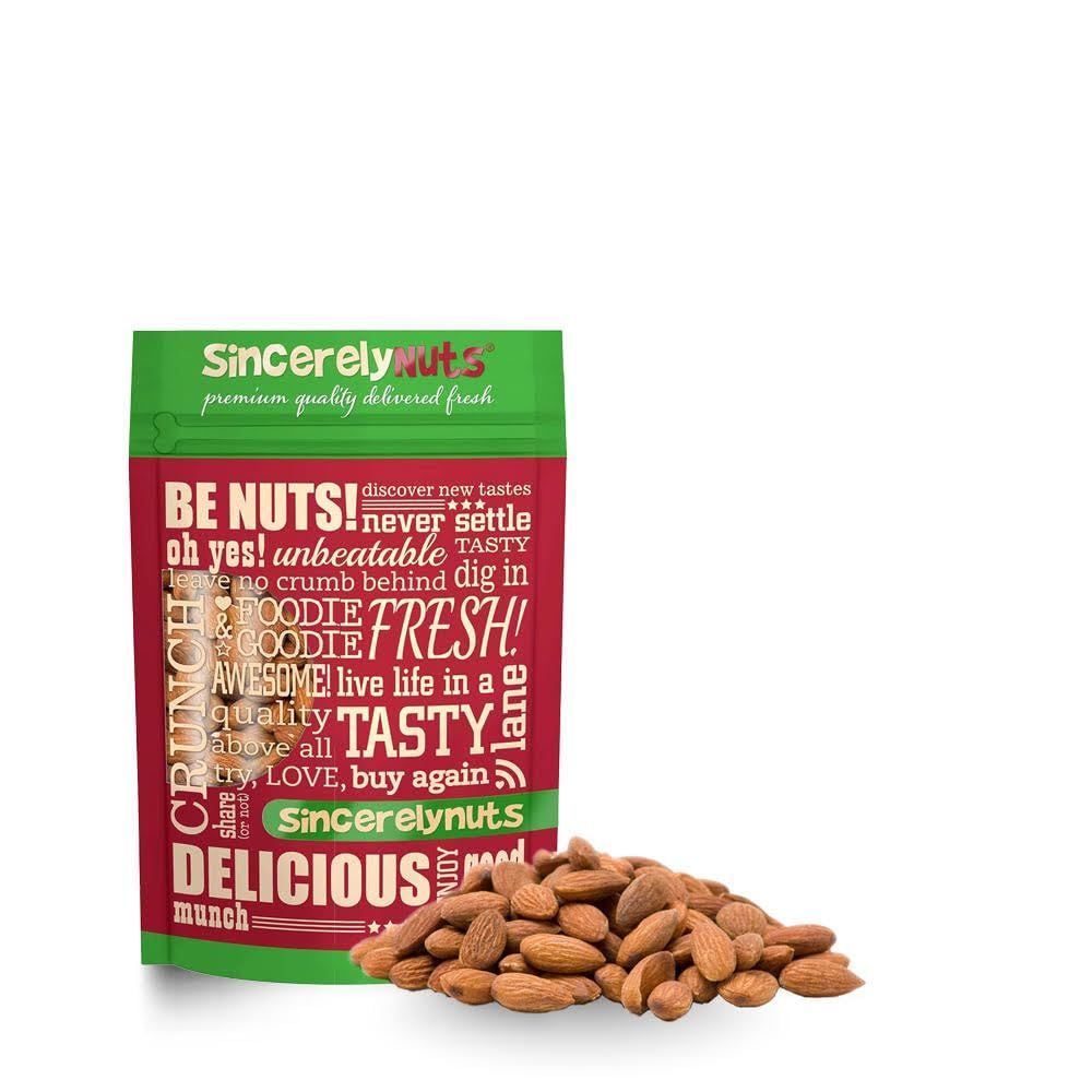 Sincerely Nuts - Roasted Whole Salted Almonds  1 Lb. Bag  Delicious Guilt Free Snack  Low Calorie, Vegan, Gluten Free  Gourmet Kosher Food  Source of Fiber, Protein, Vitamins and Minerals