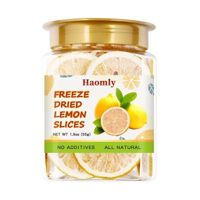 Haomly Freeze Dried Lemon Slices - 55g/1.9oz -100% Natural Healthy Fruit Bulk- No Sugar Added - No Additives - Freeze Dried Fruits Snacks Chunks for Cocktails Garnishes / Drinks / Teas/ Decor