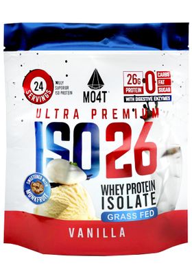 ISO26 Grass Fed Whey Protein Isolate Powder, Clean Label Protein, Naturally Sweetened with Monk Fruit, No Carbs, No Fat, No Sugar, 26g Protein, 1.6 Pounds, 24 Servings (Iso 26 Pouch Vanilla)