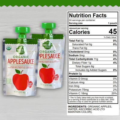 Wellsley Farms Organic Applesauce Pouches, 24-Pack (3.2 oz Each) 100% Real Fruit, No Sugar Added, Gluten-Free, Kosher, No Artificial Colors or Flavors - Healthy On-the-Go Snack.