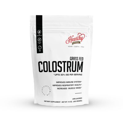 HEARTHY FOODS Bovine Colostrum Powder - Upto 30% IGG, 90 Servings, Leaky Gut Repair Supplements, Gut Health and Immune Support  Grass-Fed Halal Non GMO, Gluten Free 16Oz 454g