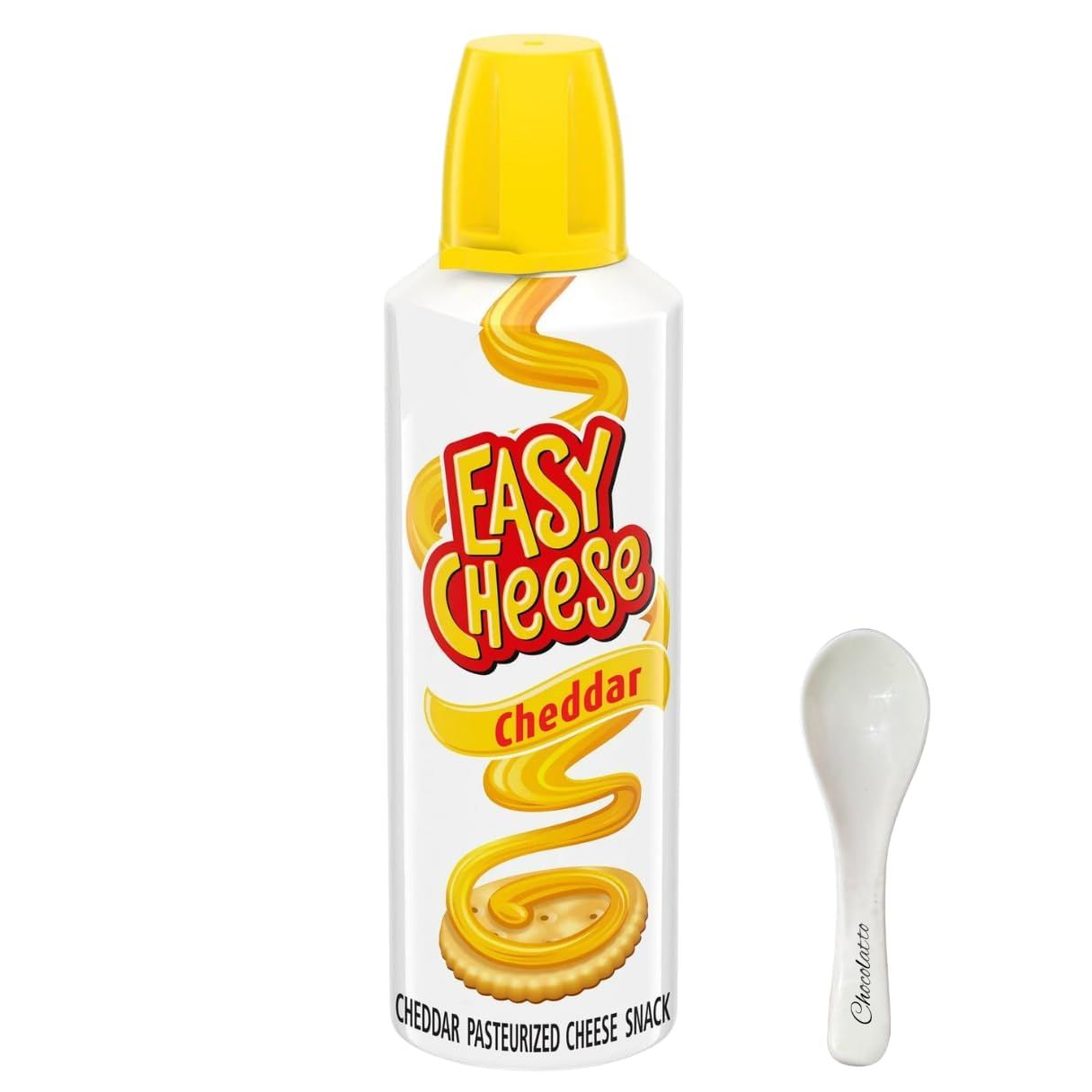 Easy Cheese Cheddar Cheese Snack 8oz Can (Chocolatto Tradmark Spoon Included)