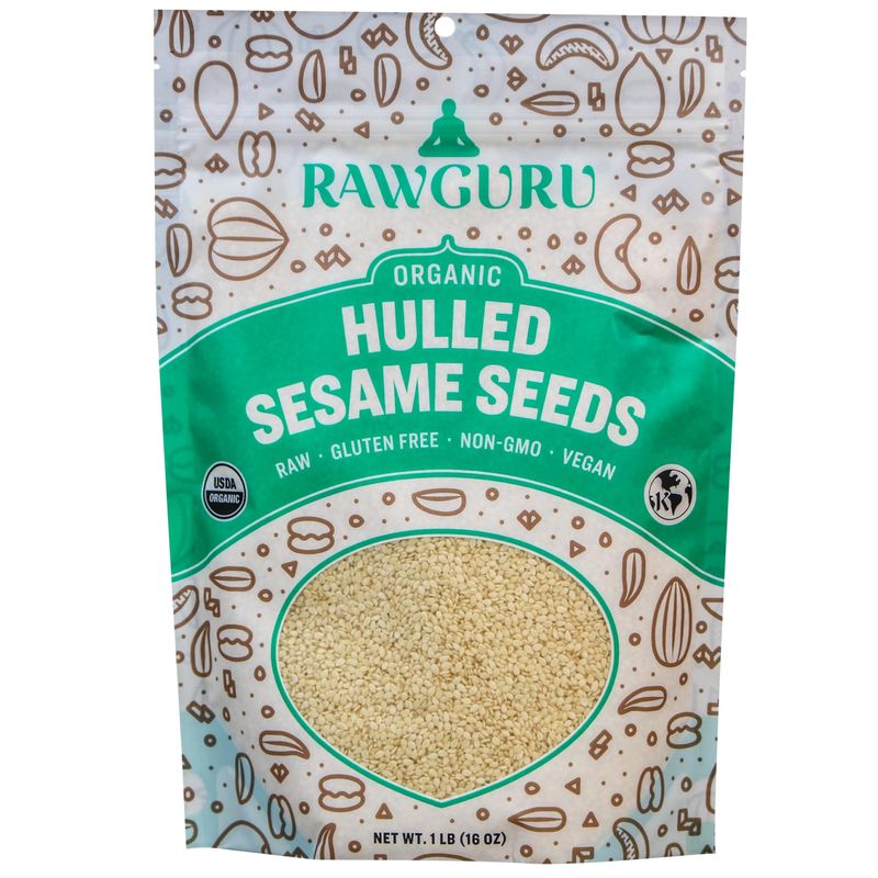 RawGuru Unsalted Hulled Sesame Seeds, Organic, Raw  Keto  Vegan  Kosher  Paleo  Gluten Free Snacks  Superfood, 16 oz.