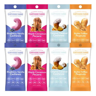 Earthside Farms 8 Count Variety Pack, Individual Packs of Sweet Pecans, Candied Peanuts, and Flavored Almonds, A Keto Friendly, Low Carb, Low Sugar Snack (1 Ounce, Pack of 8)