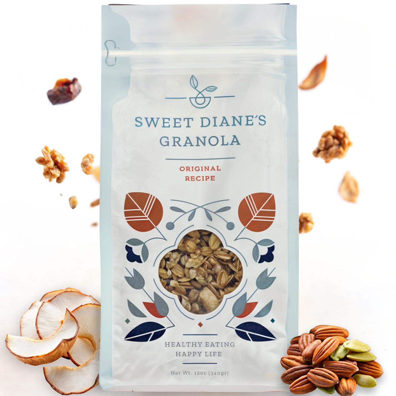 Sweet Dianes Granola - Standard Size (12 oz): Organic, Low-Sugar, High-Fiber, Gluten-Free, Vegan, Delicious Breakfast and Snack Topper (Classic Size, Original Recipe)