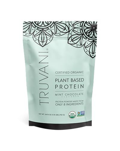 Truvani Vegan Pea Protein Powder  Mint Chocolate  20g Organic Plant Based Protein  20 Servings  Keto  Gluten &amp; Dairy Free  Low Carb  No Added Sugar
