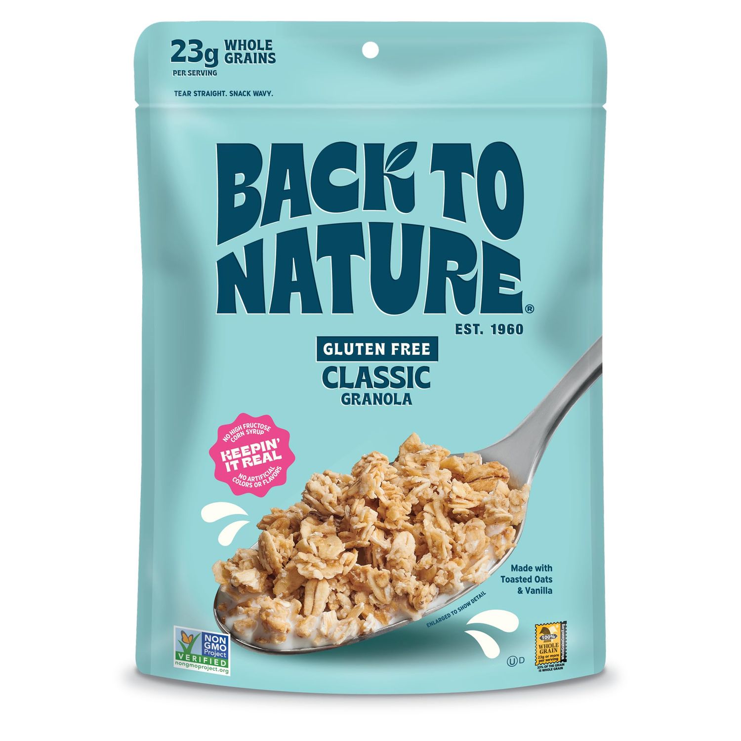 Back to Nature Classic Granola Cereal - Gluten Free, Non-GMO, Plant Based Snacks made with Whole Grain Rolled Oats - 12.5 Ounce (Pack of 6)