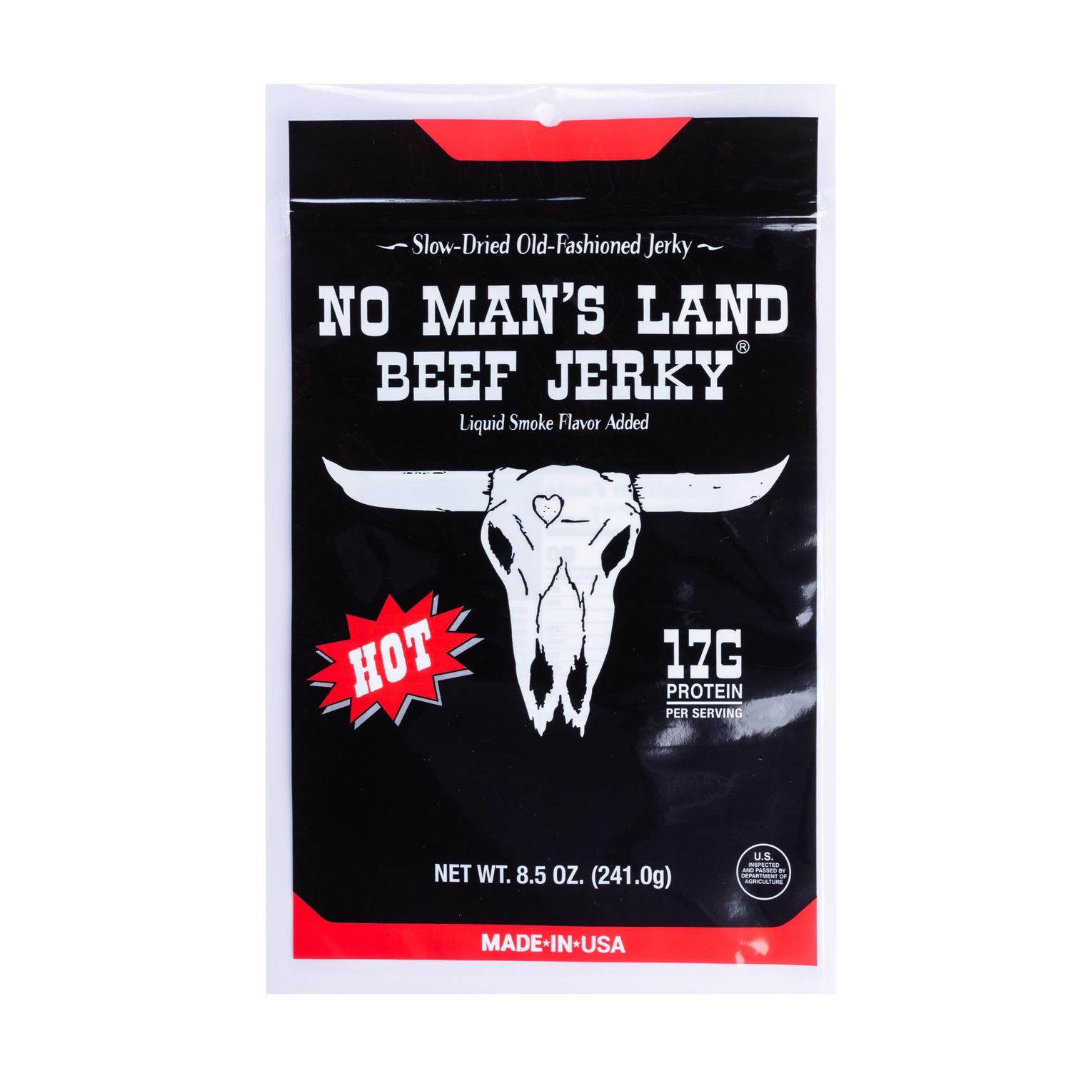 No Mans Land Beef Jerky - Low Calorie, Low Carb, High Protein Beef Snack - Flavor HOT 8.5oz (Pack of 1)