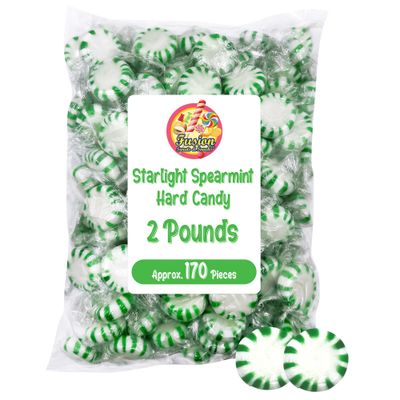Starlight Spearmint Candy - 2 Pound Bulk (Approx 170 Pieces) Individually Wrapped Mints - Refreshing Green &amp; White Spearmint Hard Candy Discs - Holiday Candy Spearmints