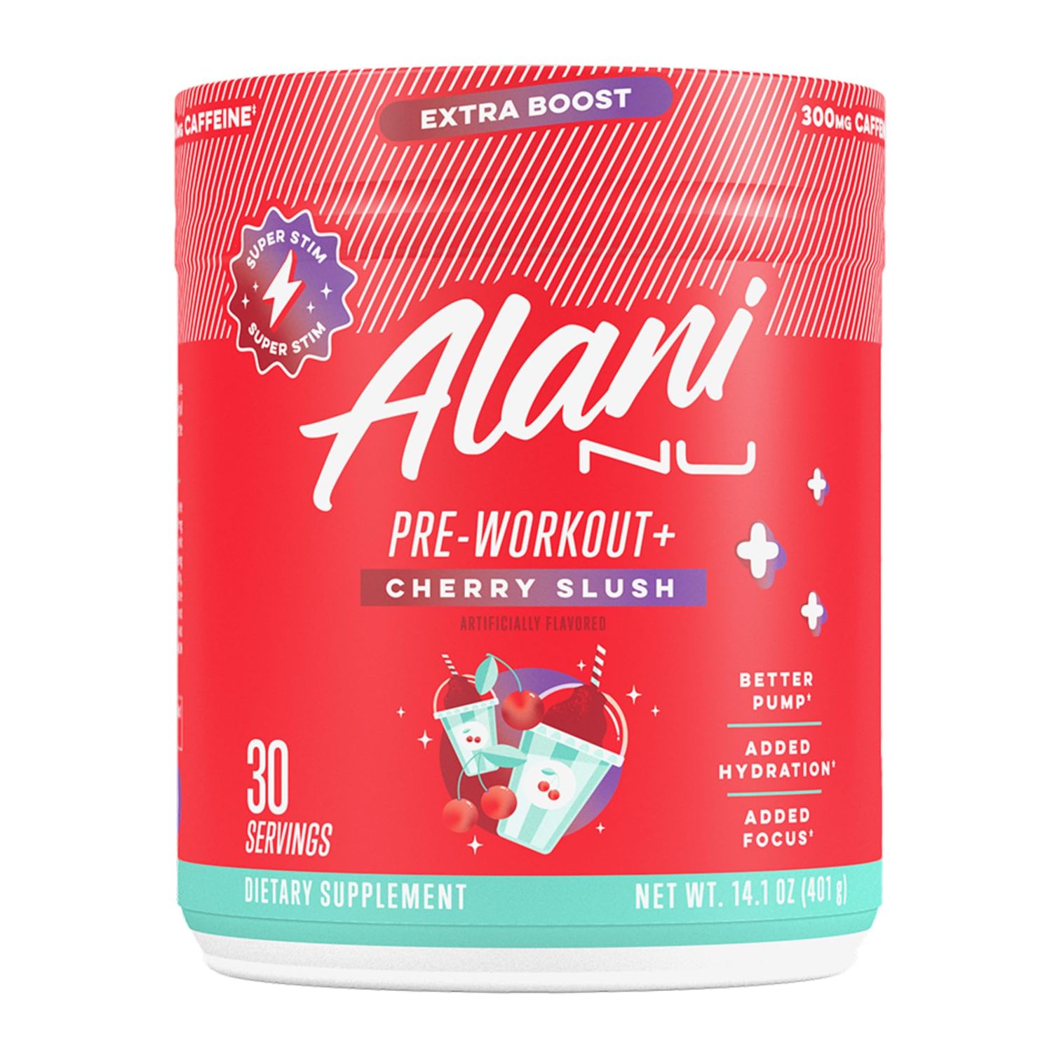 Alani Nu Pre Workout Powder Cherry Slush, Extra Boost, Sugar Free, 300mg Caffeine, L-Theanine, Beta-Alanine, Citrulline, 30 Servings