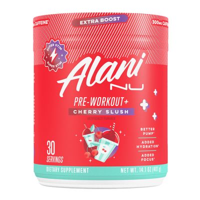Alani Nu Pre Workout Powder Cherry Slush, Extra Boost, Sugar Free, 300mg Caffeine, L-Theanine, Beta-Alanine, Citrulline, 30 Servings