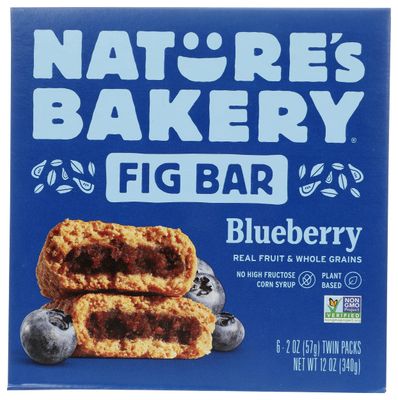 Nature&#39;s Bakery Whole Wheat Fig Bars, Blueberry, Real Fruit, Vegan, Non-GMO, Snack Bar, 12 Oz (Pack of 6)