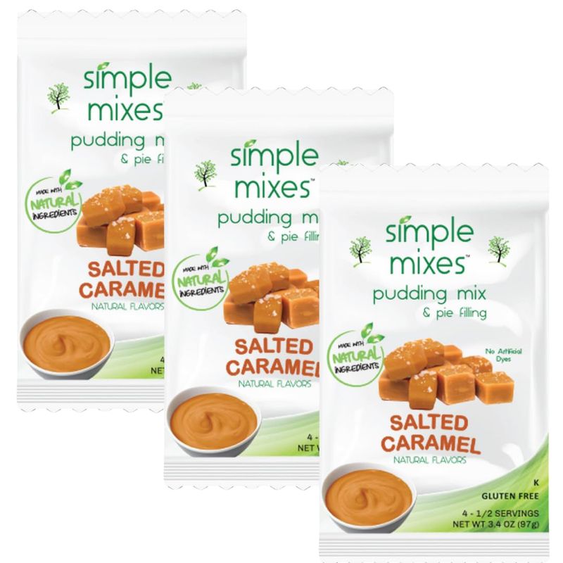 Simple Mixes Natural Instant Pudding Mix, Healthy Snack, Salted Caramel, Dye-Free, Fat-Free, Gluten-Free, Kosher, 3 Pack