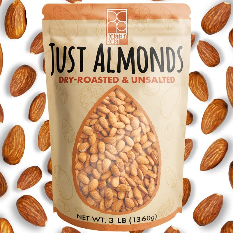 Roastery Coast - Daily Nuts Just Roasted Almonds  Almonds Bulk 3 LB  Unsalted Nuts Slow Dry Roasted  Steam Pasteurized  Plant Protein  Gluten Free  Non-GMO  Low carb  Keto Snack  Prime Snack