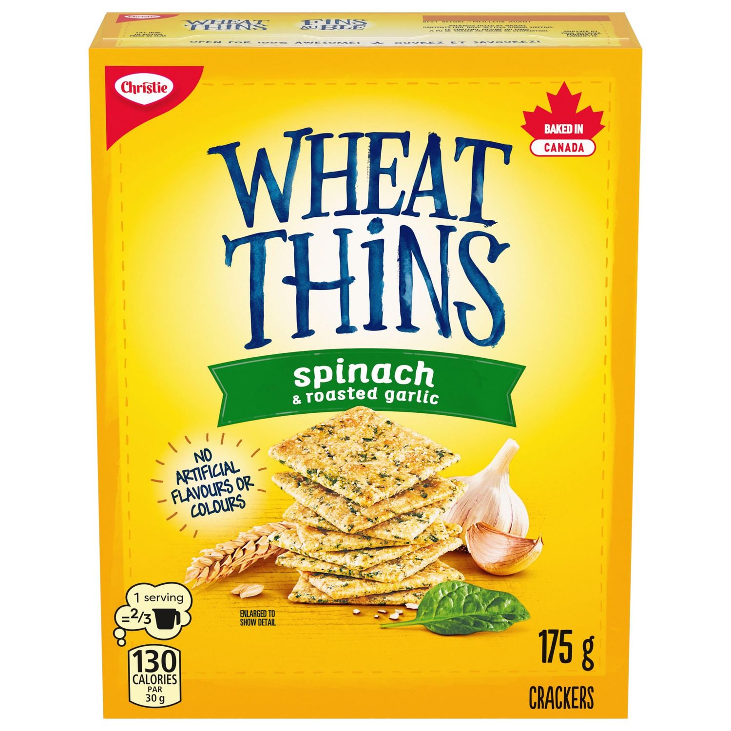 Christie Wheat Thins Spinach &amp; Roasted Garlic Crackers, 175g/6.2 oz., Box