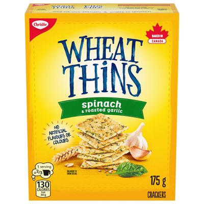 Christie Wheat Thins Spinach &amp; Roasted Garlic Crackers, 175g/6.2 oz., Box