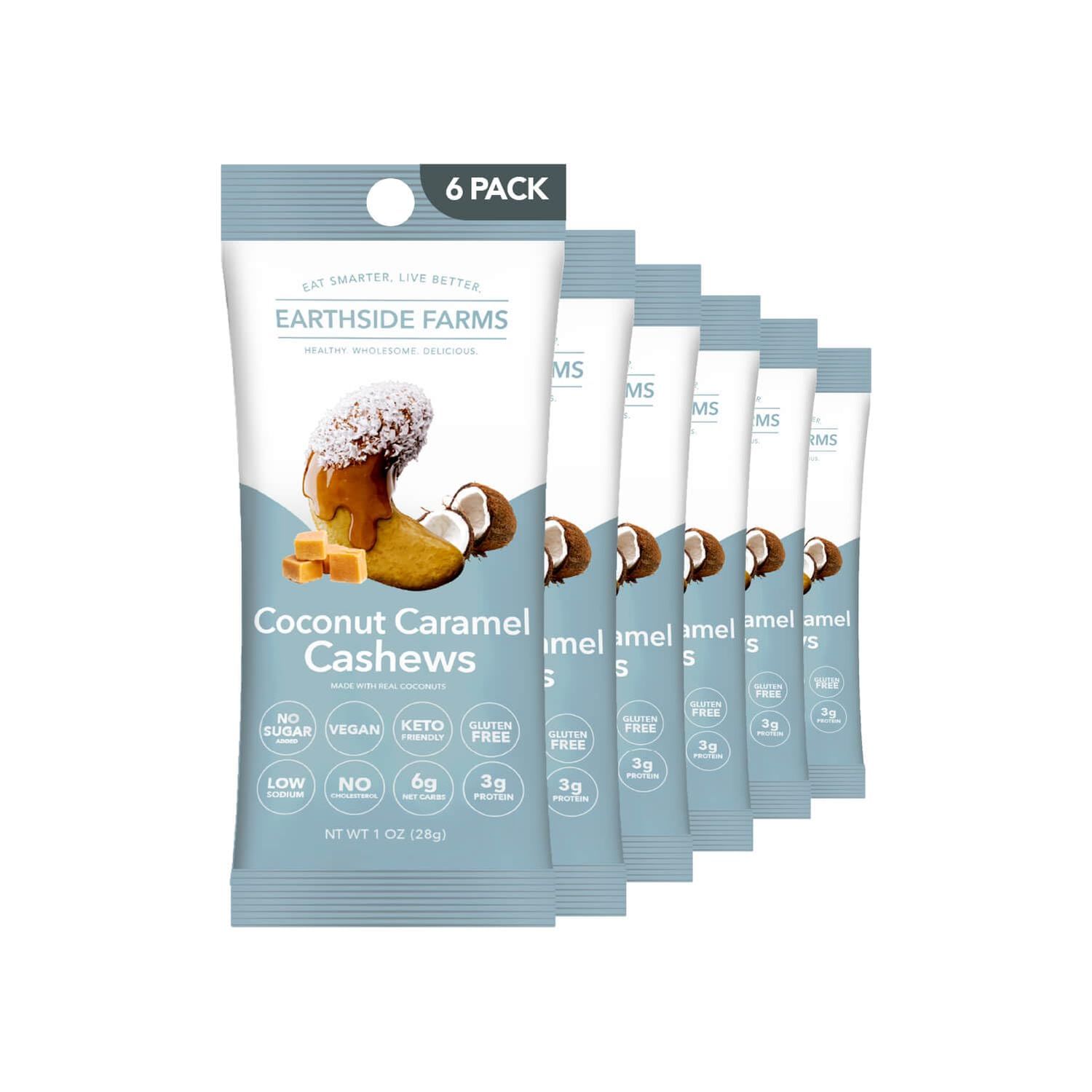 Earthside Farms Cashews, A Keto Friendly, Low Carb, Low Sugar Snack, Individual Packs of Sweet and Crunchy Nut Coated in a Sweet Candy (1 Ounce, 6 Pack)