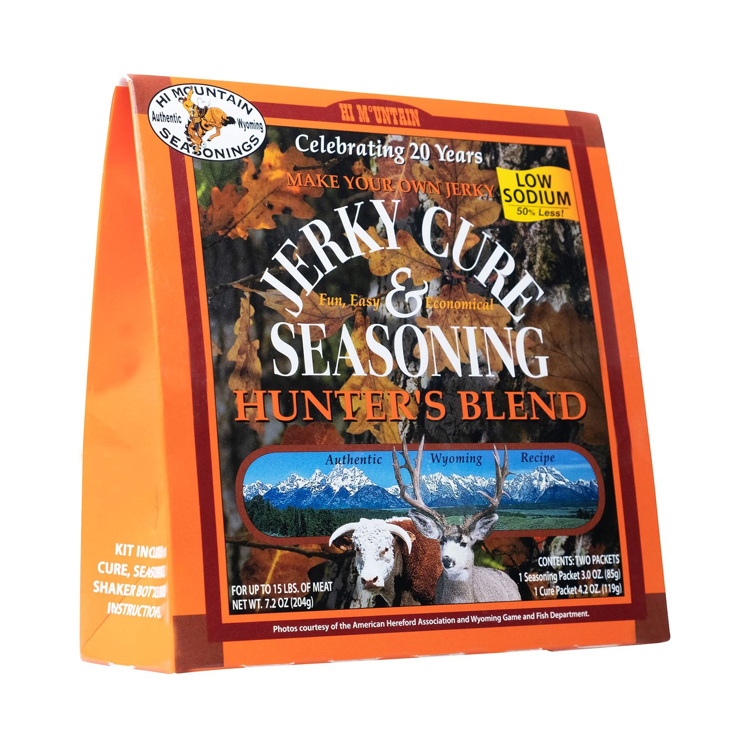 Hi Mountain Jerky Seasoning and Cure Kit  LOW SODIUM HUNTERS BLEND  Create Savory Homemade Beef Jerky  Great for Beef, Deer, Elk, &amp; Venison  Mix will Season up to 15lbs. of Meat (1 Box)