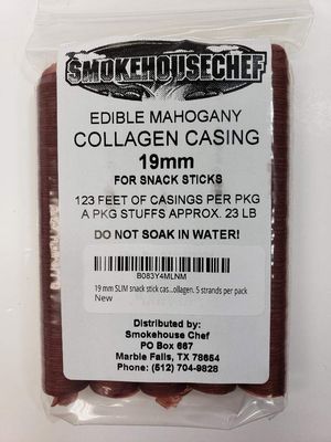 19 mm SLIM snack stick casings for homemade snack sticks. Beef Collagen. 5 strands per pack